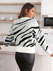SHEIN Cottnline 圖形圖案落肩袖套頭毛衣 - 白色 - 查看 2