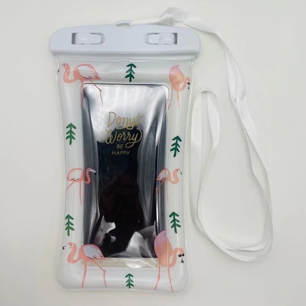 

Cartoon Flamingo Pattern Waterproof Phone Bag, White
