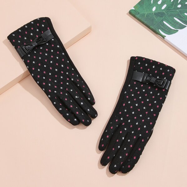

Embroidered Detail Gloves, Black
