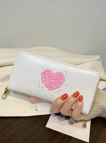 Monedero con estampado de corazón con cremallera - Blanco - Ver 1