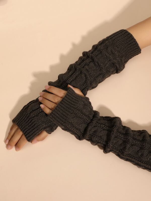 Solid Knitted Fingerless Gloves SHEIN USA