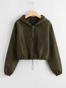 SHEIN Cazadora rompevientos con cordón con cremallera delantera - Verde militar - Ver 1