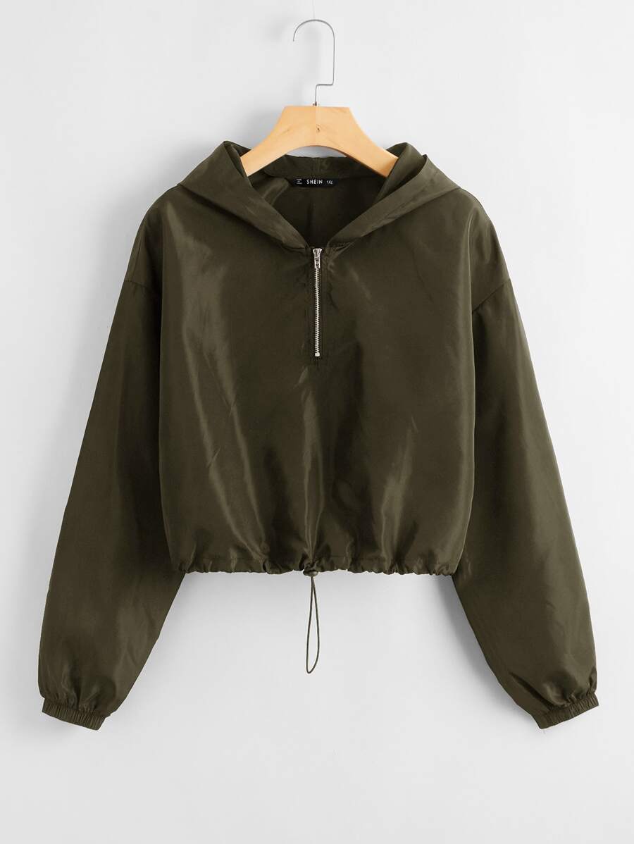 SHEIN Cazadora rompevientos con cordón con cremallera delantera - Verde militar - Ver 1