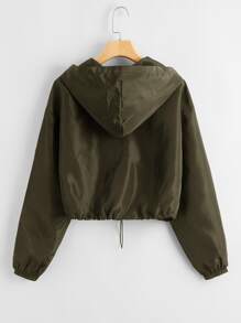 SHEIN Cazadora rompevientos con cordón con cremallera delantera - Verde militar - Ver 2