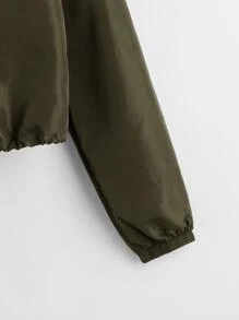 SHEIN Cazadora rompevientos con cordón con cremallera delantera - Verde militar - Ver 3