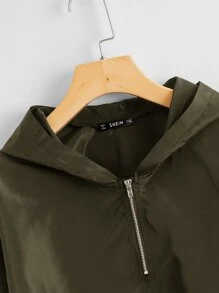SHEIN Cazadora rompevientos con cordón con cremallera delantera - Verde militar - Ver 4