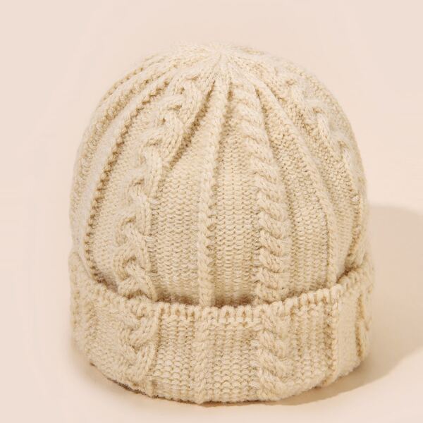 

Solid Knitted Hat, Beige