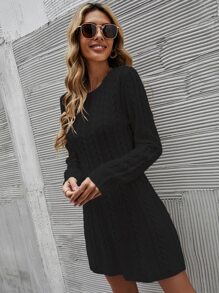 EMERY ROSE Cable Knit Jumper Dress Without Belt - Black - View 3