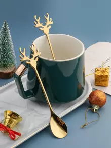 聖誕主題金色不銹鋼鹿勺套裝,適合咖啡店、家用、咖啡、蛋糕和甜點攪拌勺,2 件裝