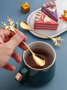 聖誕主題金色不銹鋼鹿勺套裝,適合咖啡店、家用、咖啡、蛋糕和甜點攪拌勺,2 件裝