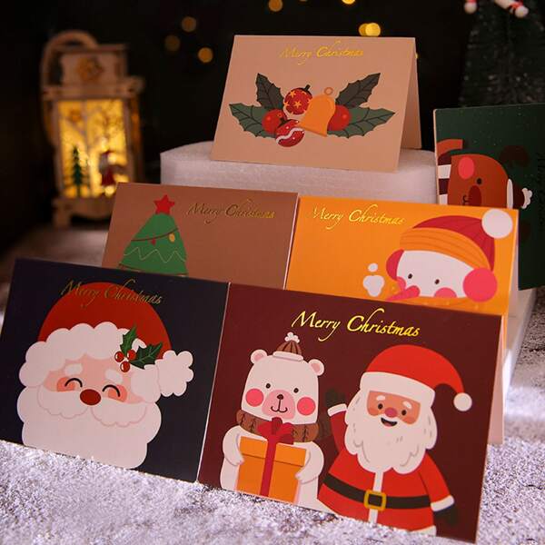 

6pcs Christmas Print Greeting Card, Multicolor