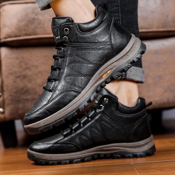

Men Minimalist Lace-up Front Hiking Boots, Black