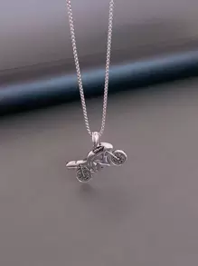 Fashionable and Popular Men Motorcycle Pendant Necklace for Jewelry Gift and for a Stylish Look - Silver - View 1
