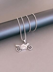 Fashionable and Popular Men Motorcycle Pendant Necklace for Jewelry Gift and for a Stylish Look - Silver - View 2