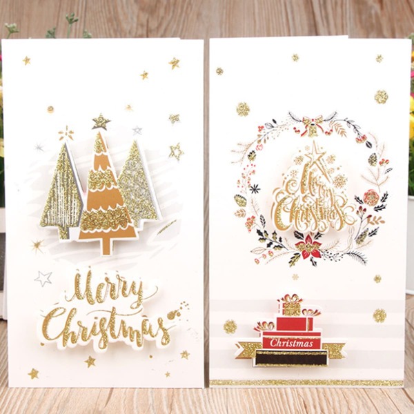 

2pcs Christmas Print Random Greeting Card, Multicolor