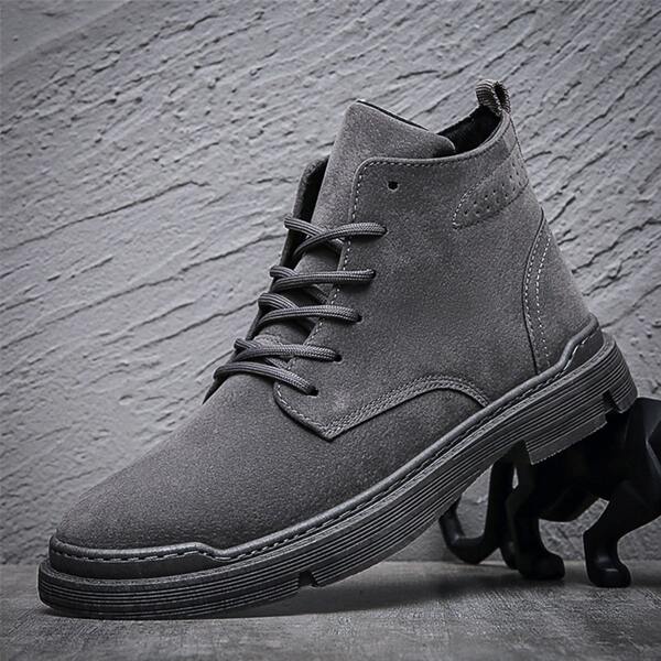 

Men Stitch Detail Lace-up Front Boots, Grey