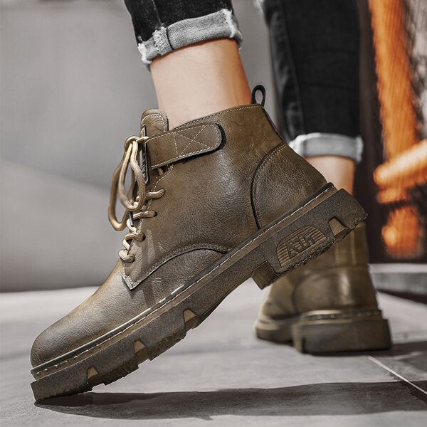 

Men Stitch Detail Letter Patch Lace-up Front Boots, Brown