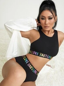 Set de lencería con cinta con letra - Negro - Ver 5