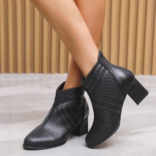 

Weave Pattern Back Zipper Ankle Boots, Black