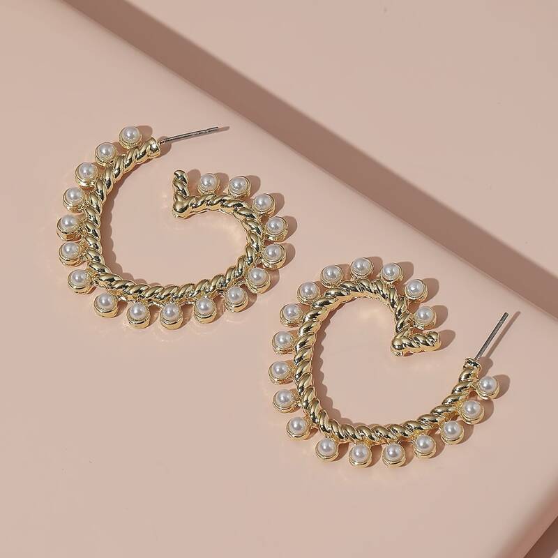 

Faux Pearl Decor Hoop Earrings, Gold