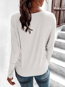 SHEIN LUNE 素色蝙蝠袖T恤 - 白色 - 查看 2