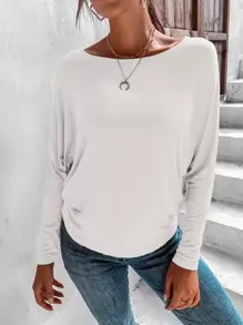 SHEIN LUNE 素色蝙蝠袖T恤 - 白色 - 查看 4