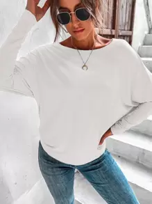SHEIN LUNE 素色蝙蝠袖T恤 - 白色 - 查看 5