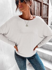 SHEIN LUNE 素色蝙蝠袖T恤 - 白色 - 查看 6