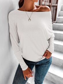 SHEIN LUNE 素色蝙蝠袖T恤 - 白色 - 查看 7