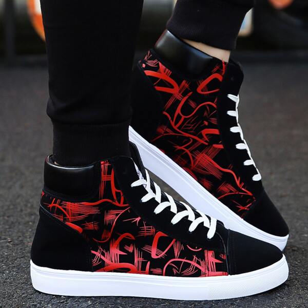 

Men Two Tone Graphic High Top Skate Shoes, Multicolor