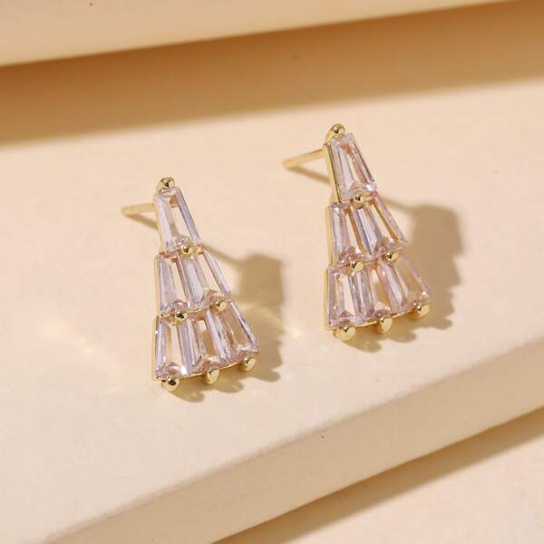 

Zircon Decor Earrings, Gold