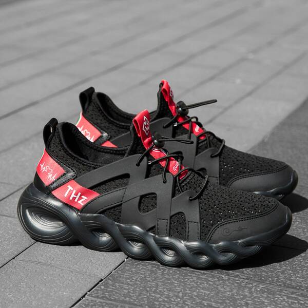

Men Letter Graphic Breathable Lace Up Design Sneakers, Black