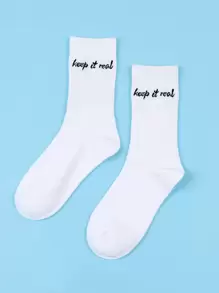 男士字母圖案中筒襪 - 白色 - 查看 1