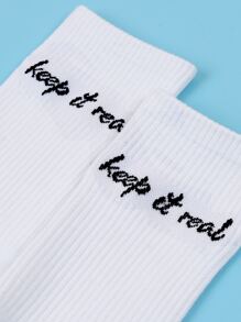 男士字母圖案中筒襪 - 白色 - 查看 3