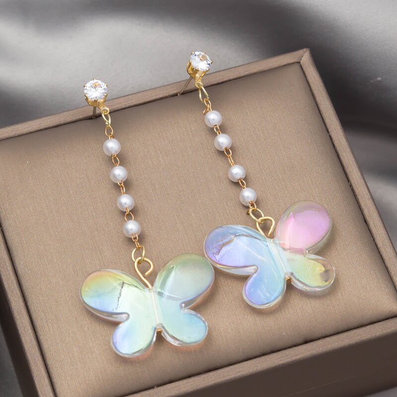 

Butterfly Drop Earrings, Multicolor