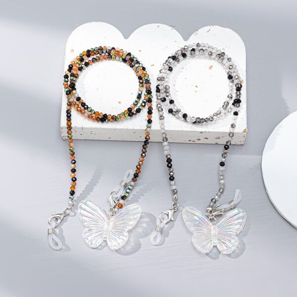 

2pcs Butterfly Decor Beaded Face Mask Chain, Multicolor