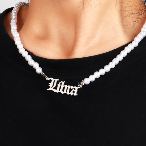 

Constellation Letter Charm Faux Pearl Beaded Necklace, White