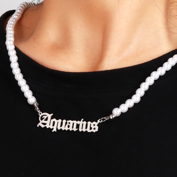 

Letter Decor Faux Pearl Necklace, Silver