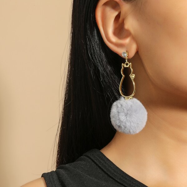 

Pom-pom Drop Earrings, Grey