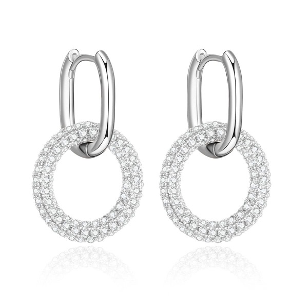 

Zircon Circle Drop Earrings, Silver