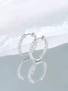 Vòng khuyên tai Khối Zirconia - Bạc - Xem 1