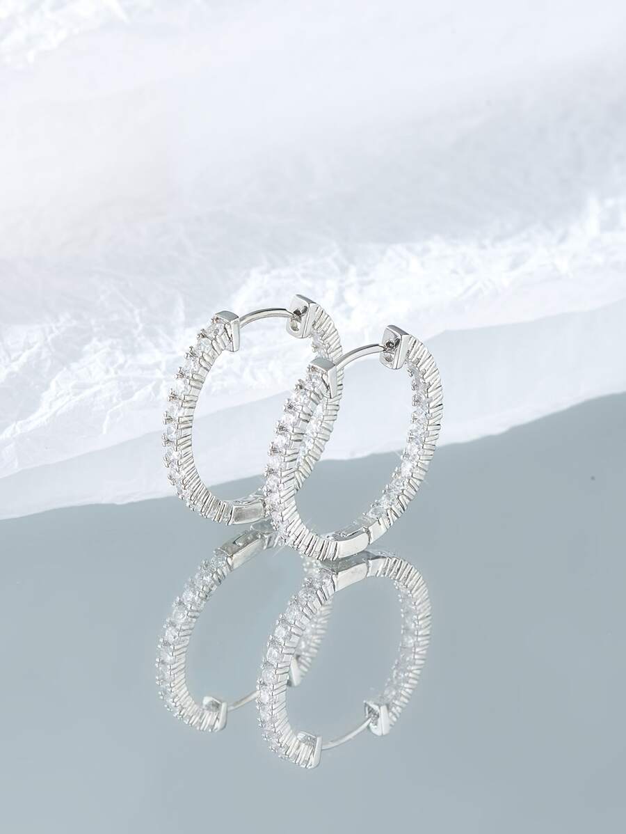 Vòng khuyên tai Khối Zirconia - Bạc - Xem 1