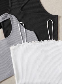 SHEIN EZwear 4 piezas Top sólido de punto acanalado, top para salir - Multicolor - Ver 3