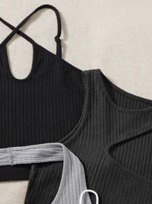 SHEIN EZwear 4 piezas Top sólido de punto acanalado, top para salir - Multicolor - Ver 4