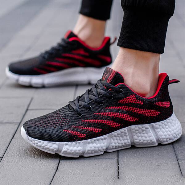 

Men Colorblock Lace-up Front Knit Sneakers, Black