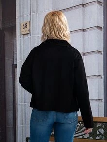 Plus Zip Up Suede Biker Jacket - Black - View 2