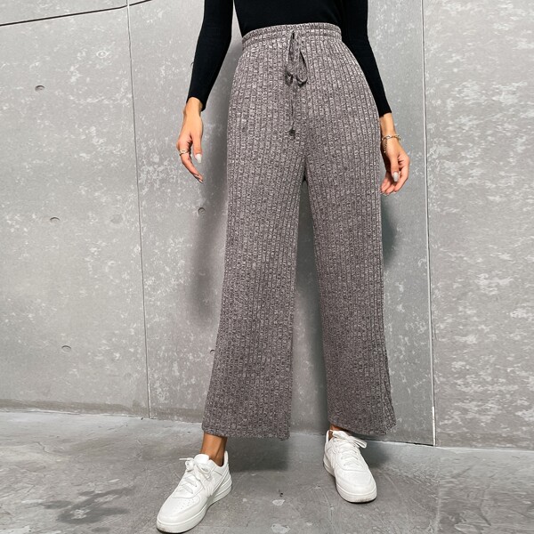 

Solid Drawstring Waist Straight Leg Pants, Grey