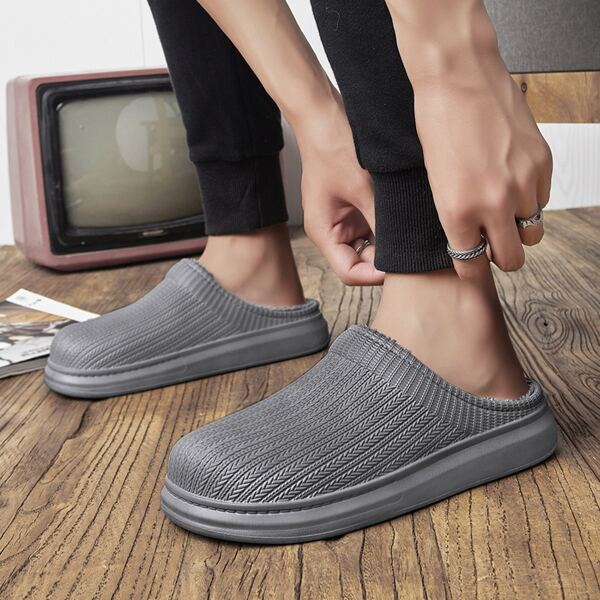 

Men Minimalist Braided Design Home Slippers, Grey