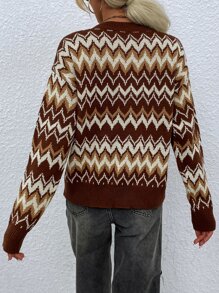 SHEIN LUNE 鋸齒圖案落肩袖套頭毛衣 - 彩色 - 查看 2