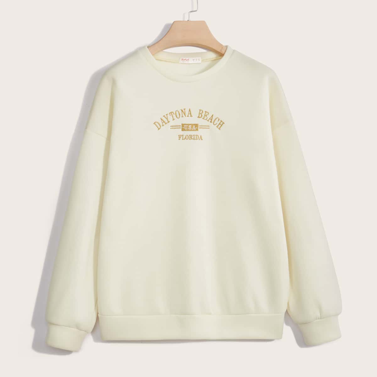 

Letter Embroidery Drop Shoulder Sweatshirt, Apricot